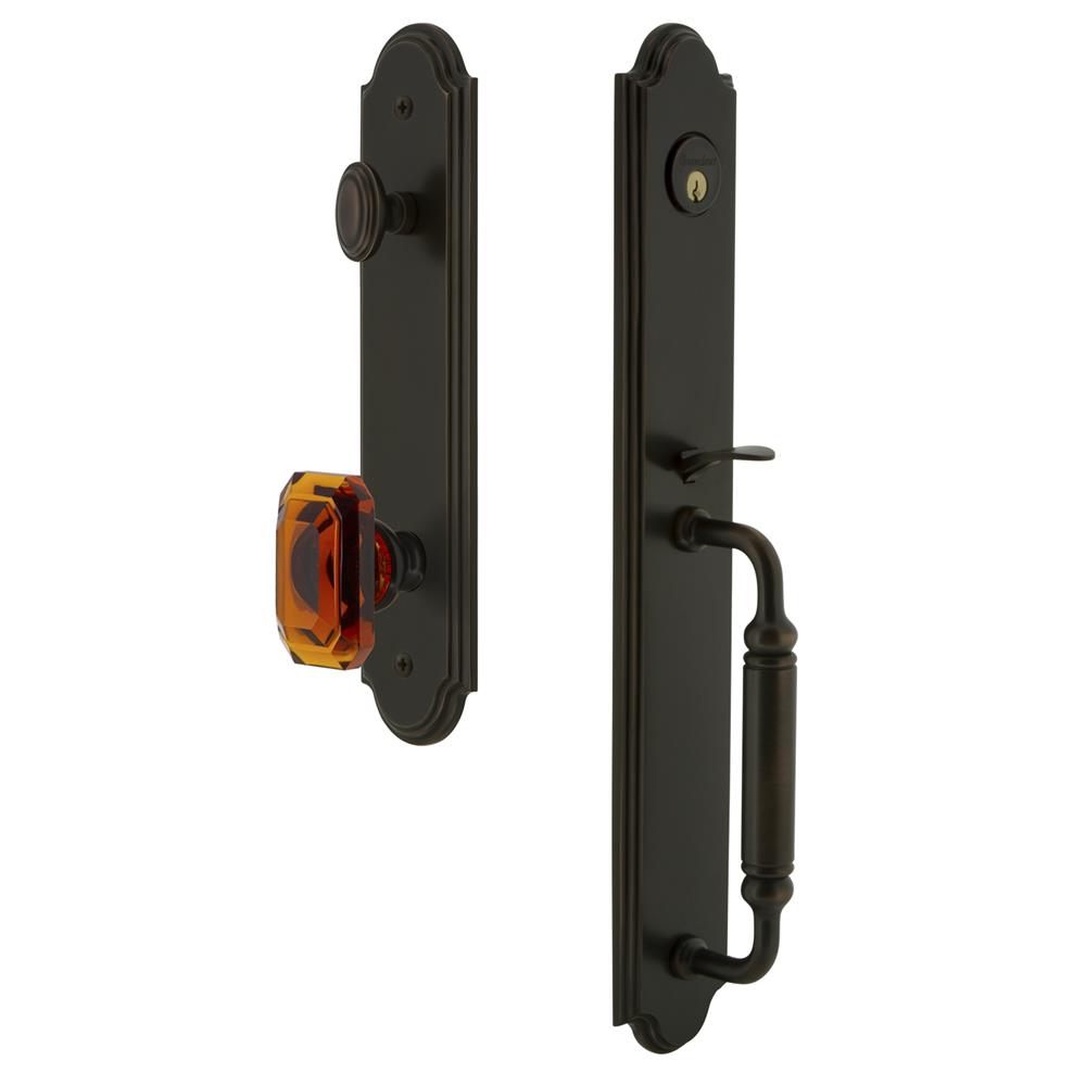Grandeur by Nostalgic Warehouse ARCCGRBCA Arc One-Piece Handleset with C Grip and Baguette Amber Knob in Timeless Bronze